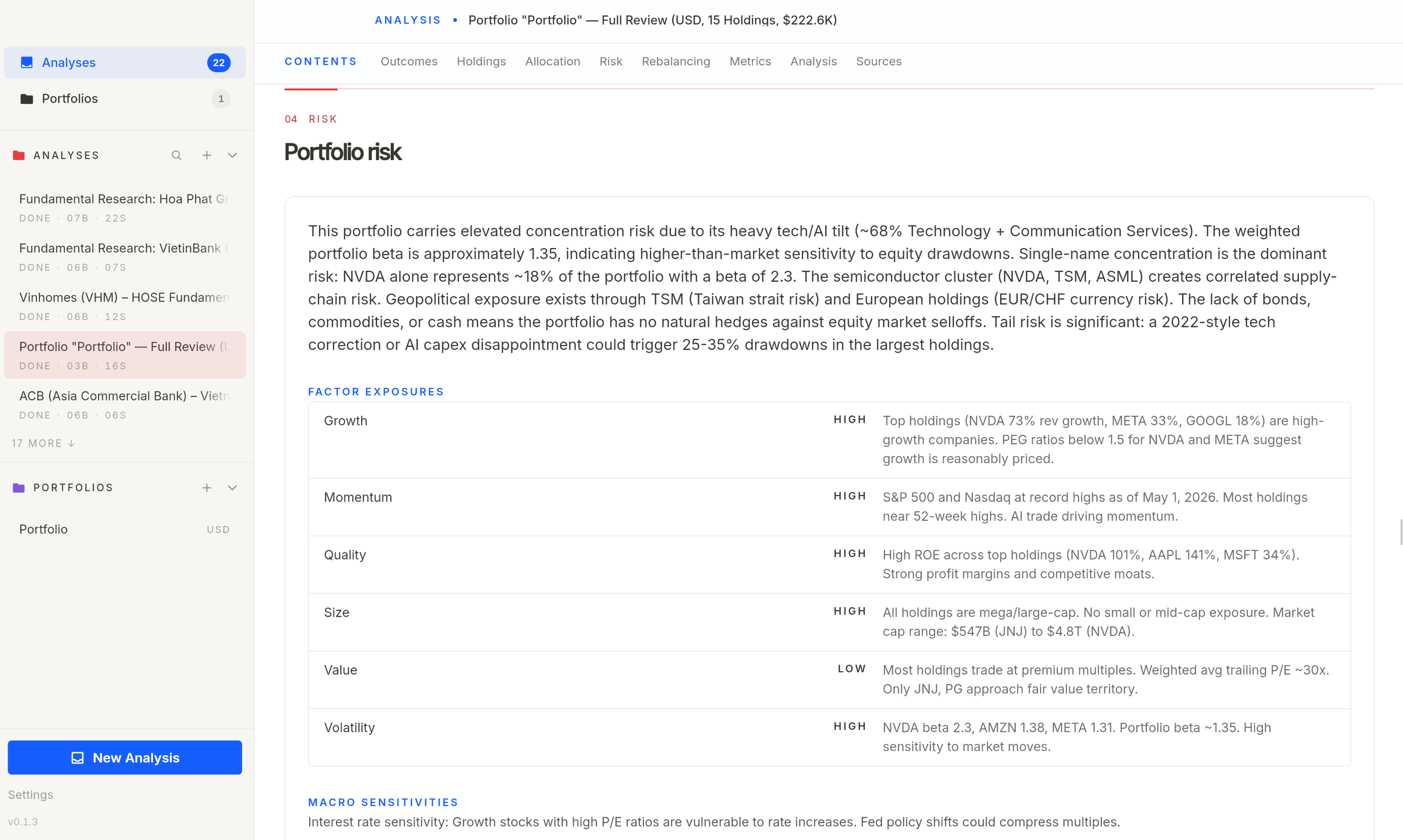 Portfolio risk section